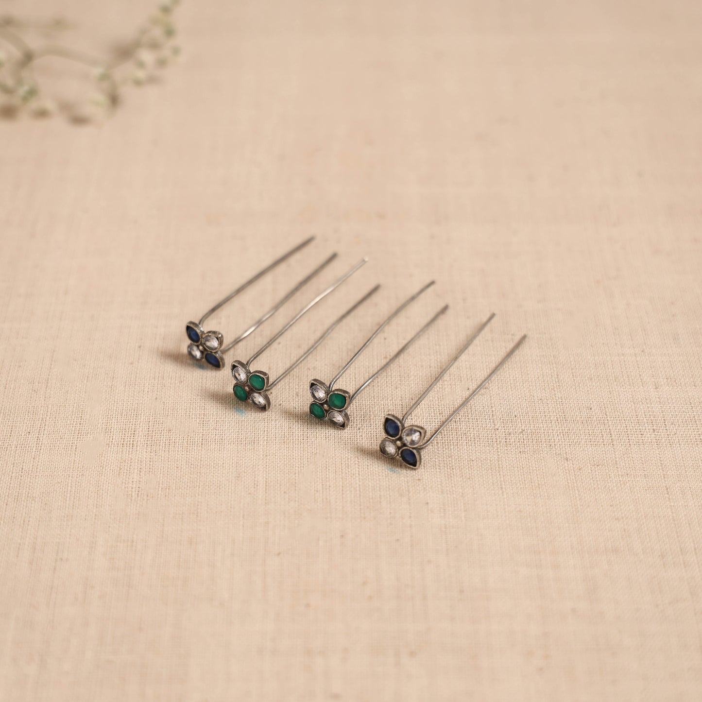 Antique silver finish oxidised brass base stone work juda