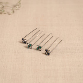 Antique silver finish oxidised brass base stone work juda