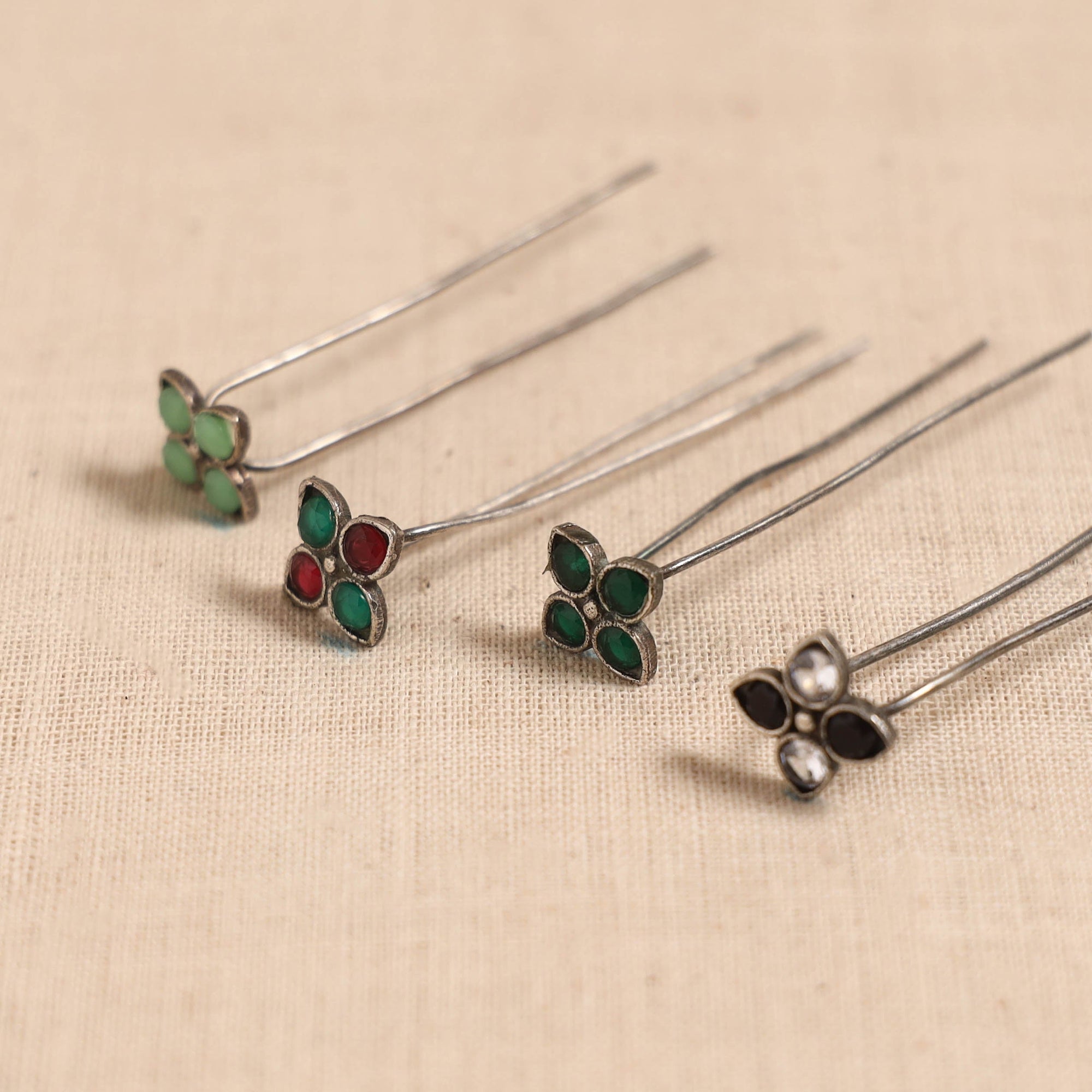 Antique silver finish oxidised brass base stone work juda