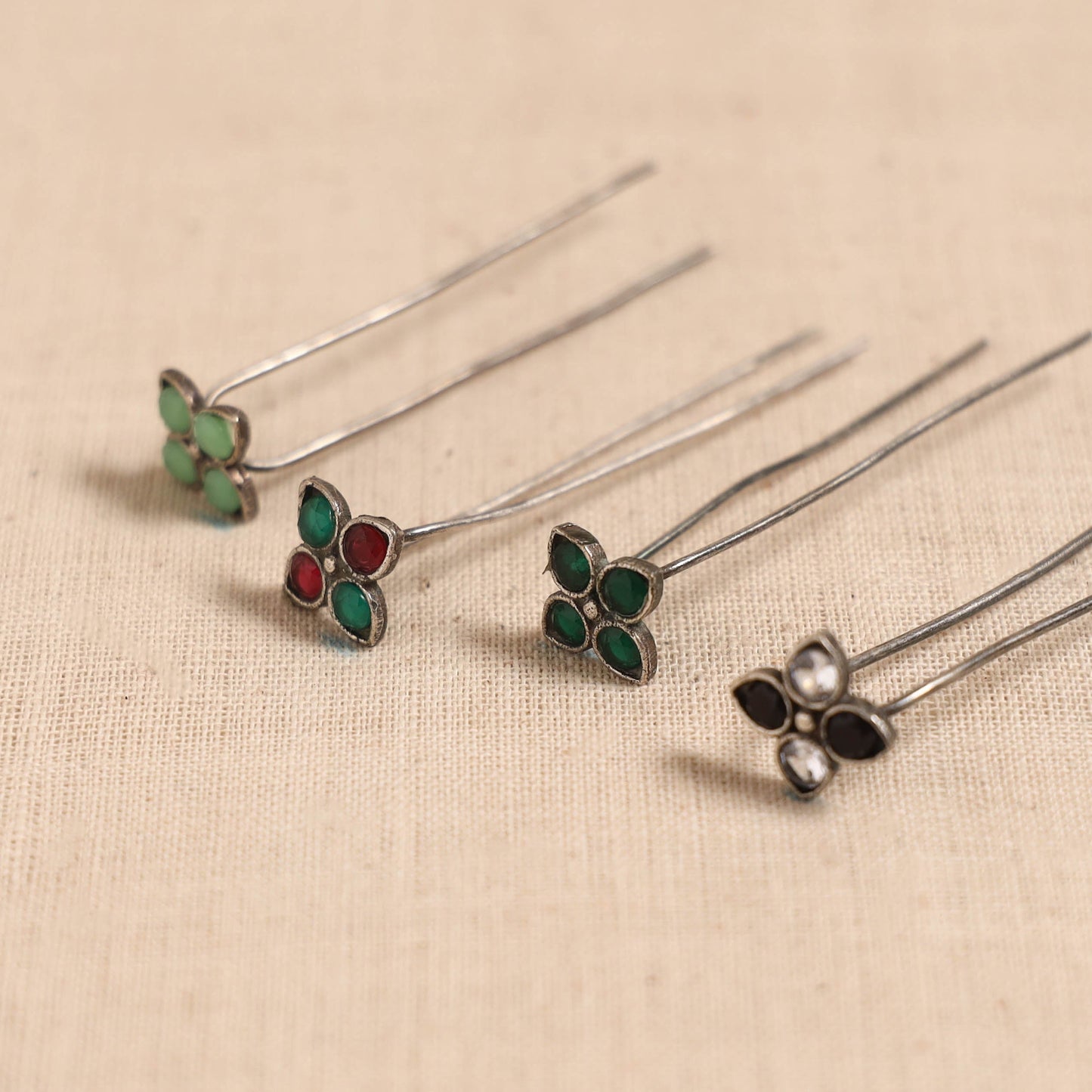 Antique silver finish oxidised brass base stone work juda