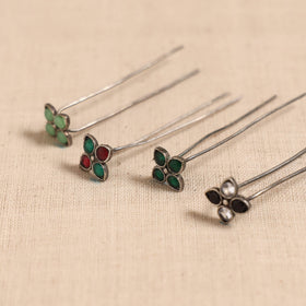 Antique silver finish oxidised brass base stone work juda