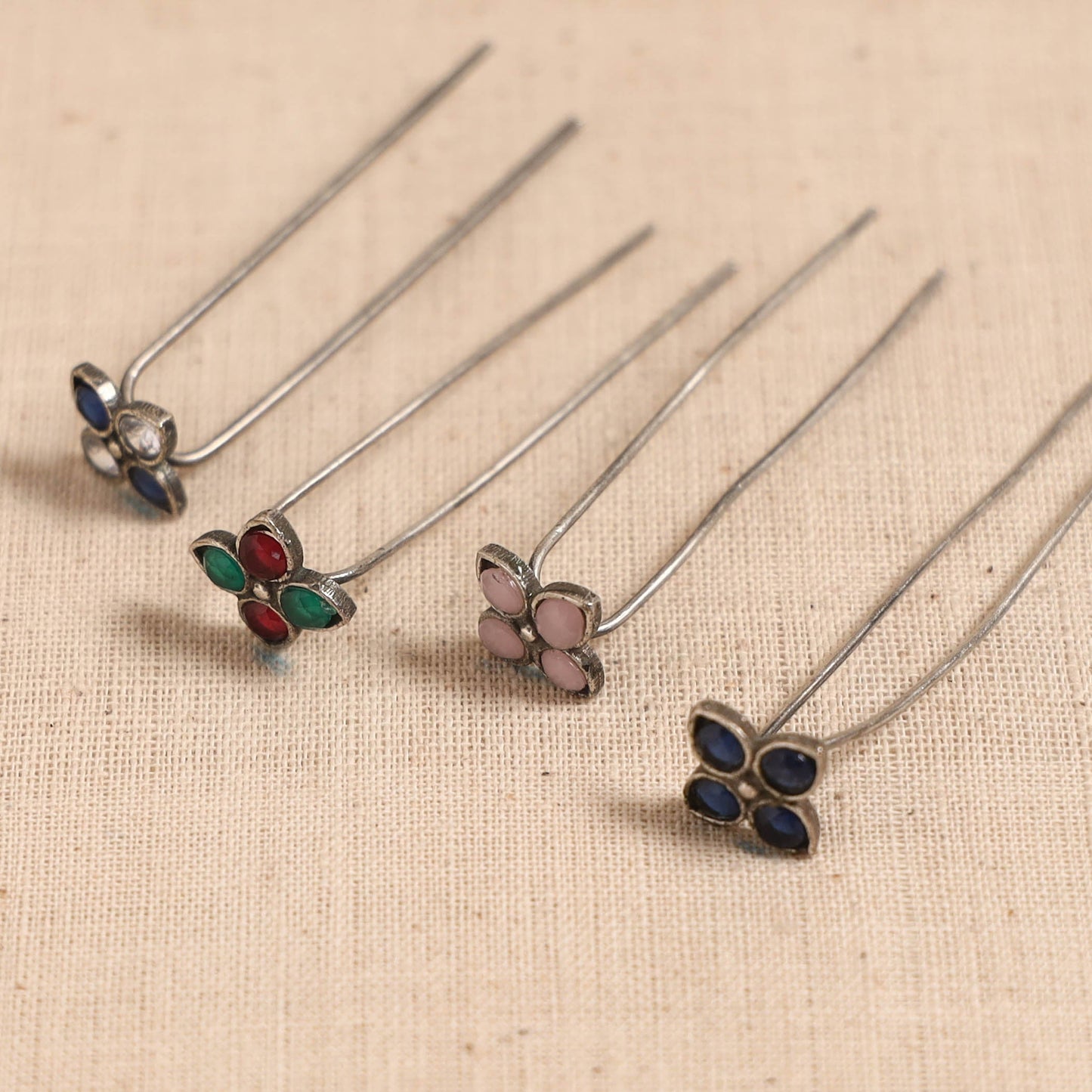 Antique silver finish oxidised brass base stone work juda