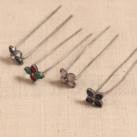 Antique silver finish oxidised brass base stone work juda