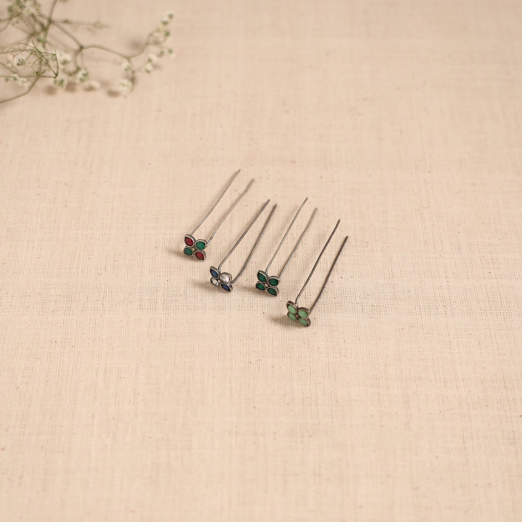 Antique silver finish oxidised brass base stone work juda