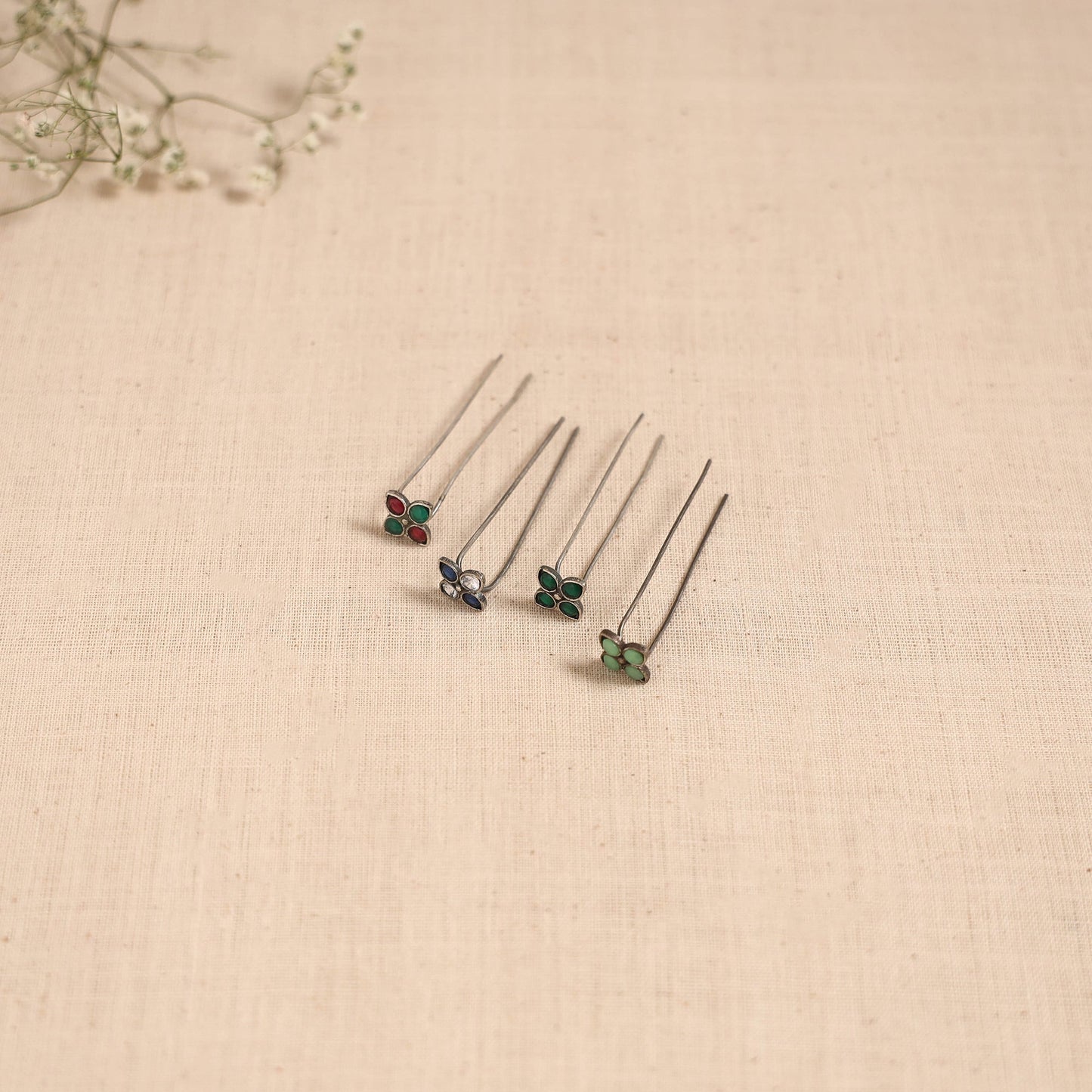 Antique silver finish oxidised brass base stone work juda