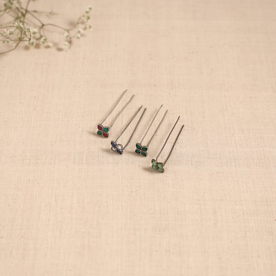 Antique silver finish oxidised brass base stone work juda