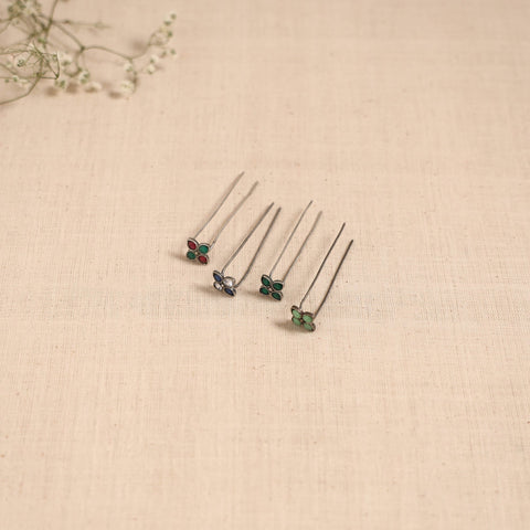 Antique silver finish oxidised brass base stone work juda