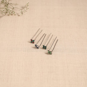 Antique silver finish oxidised brass base stone work juda