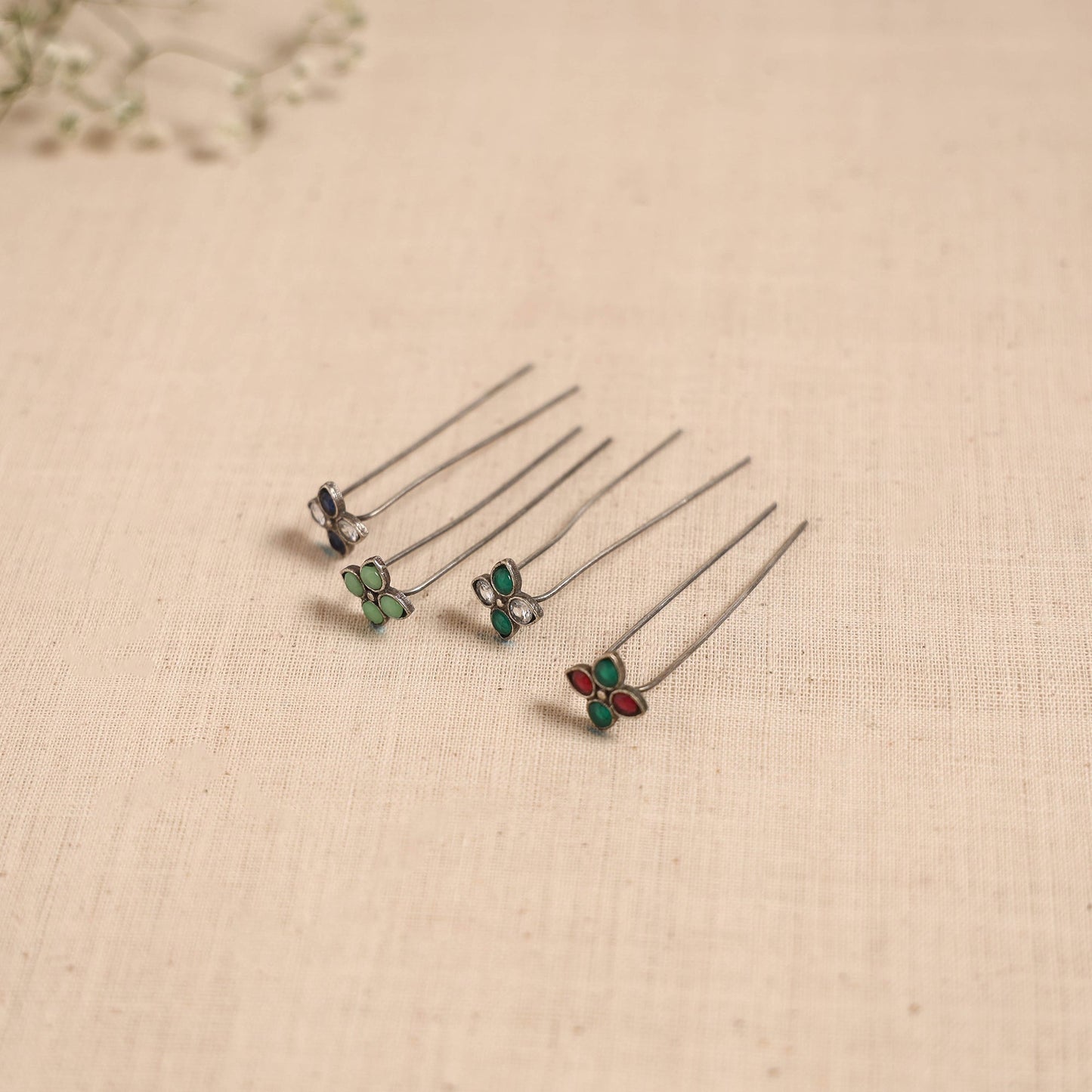 Antique silver finish oxidised brass base stone work juda