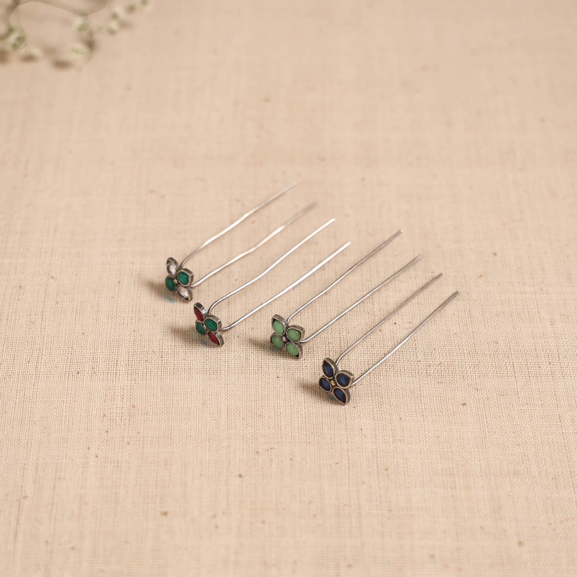 Antique silver finish oxidised brass base stone work juda