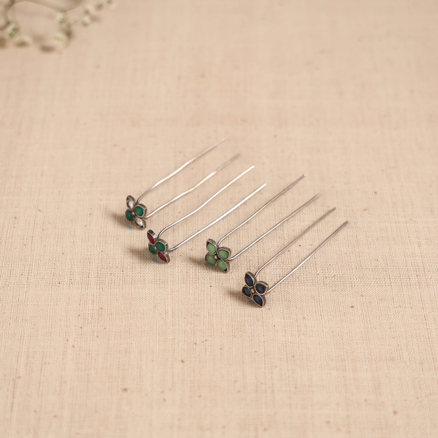 Antique silver finish oxidised brass base stone work juda