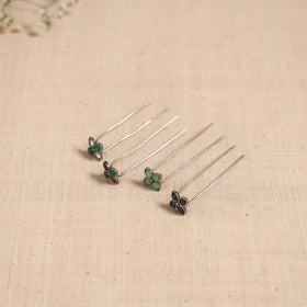 Antique silver finish oxidised brass base stone work juda