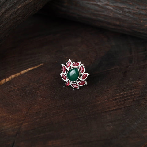 Multicolor - antique silver finish oxidised stone work ring