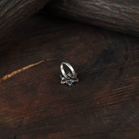 Multicolor - antique silver finish oxidised stone work ring