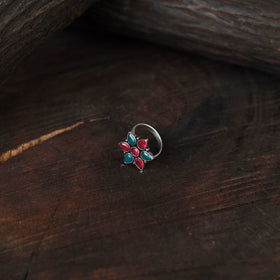 Multicolor - antique silver finish oxidised stone work ring