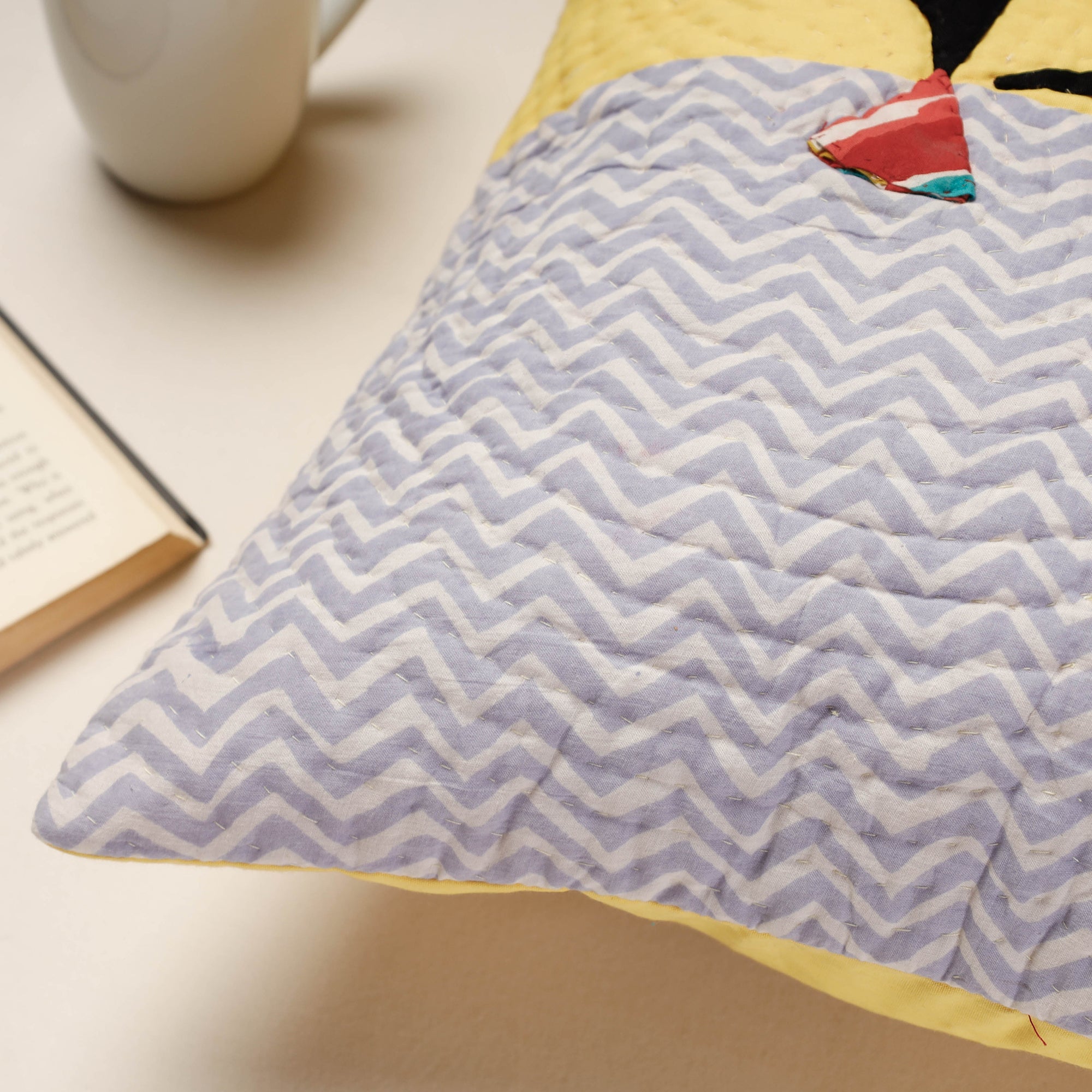  Applique Quilted Cotton Cushion Cover 