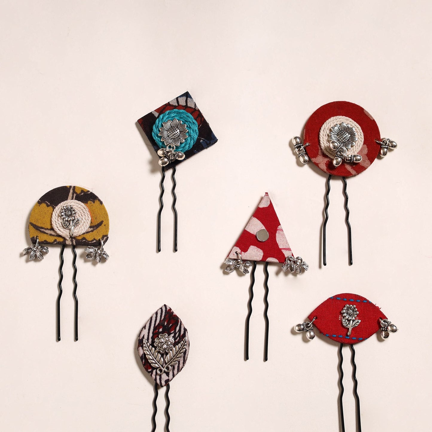 Multicolor - artisanal fabart juda pins (set of 6) 10