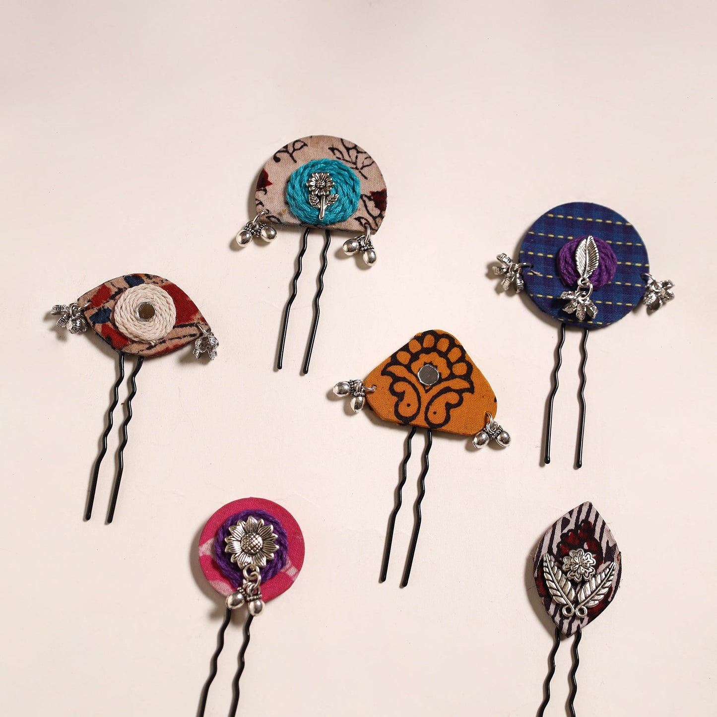 Multicolor - artisanal fabart juda pins (set of 6) 26