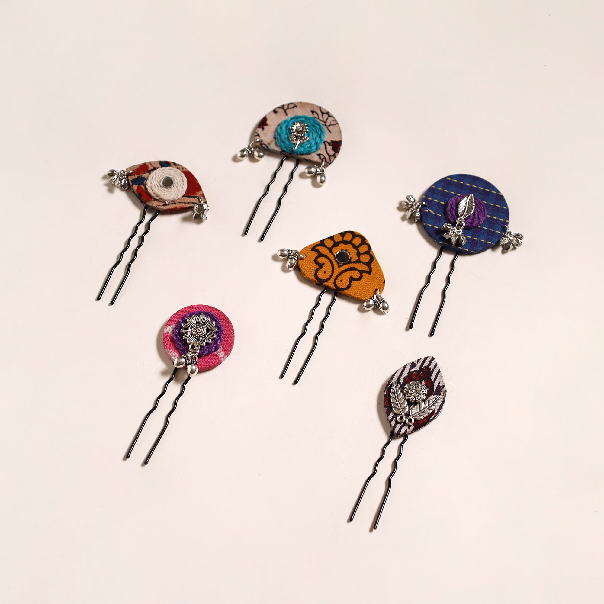 Multicolor - artisanal fabart juda pins (set of 6) 26