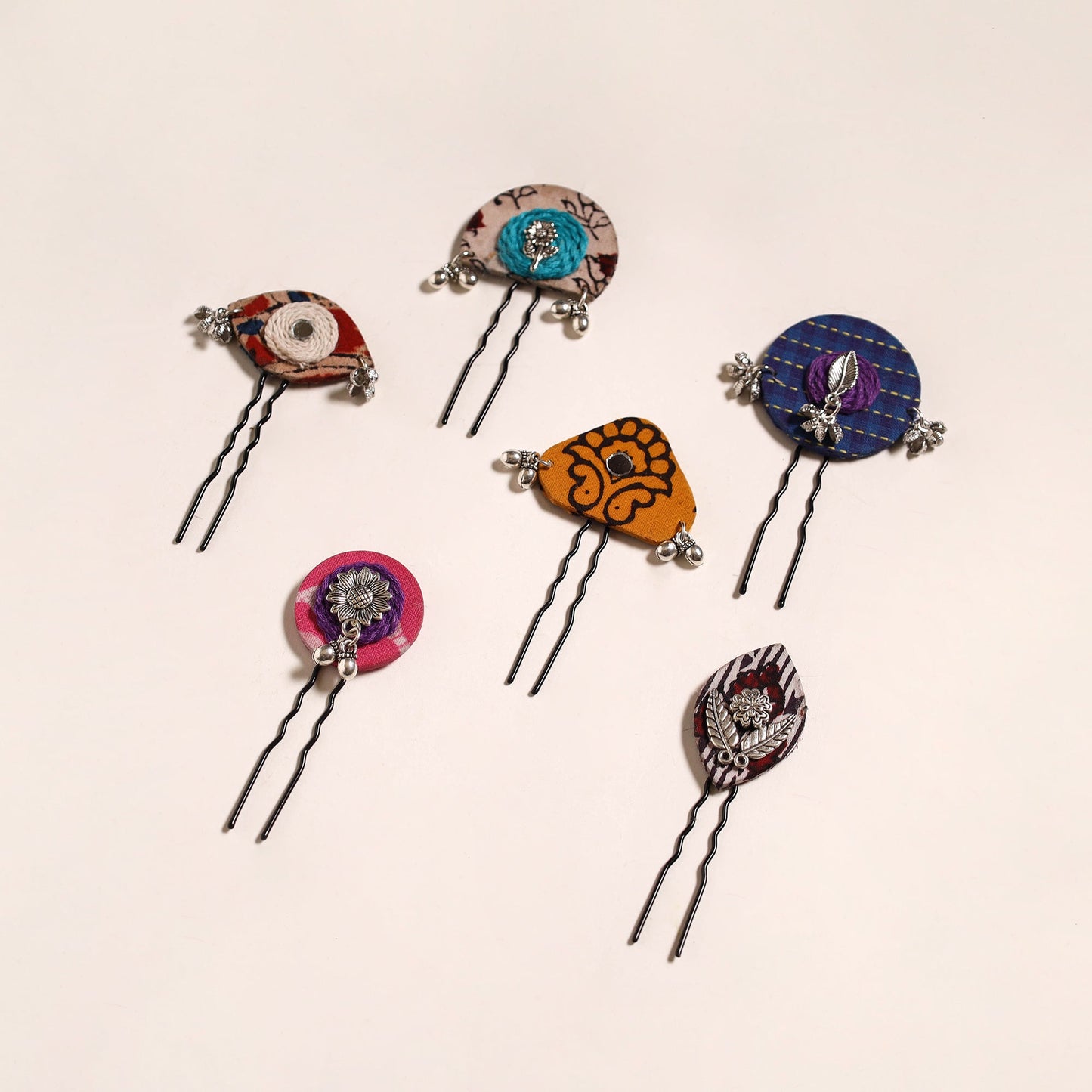 Multicolor - artisanal fabart juda pins (set of 6) 26