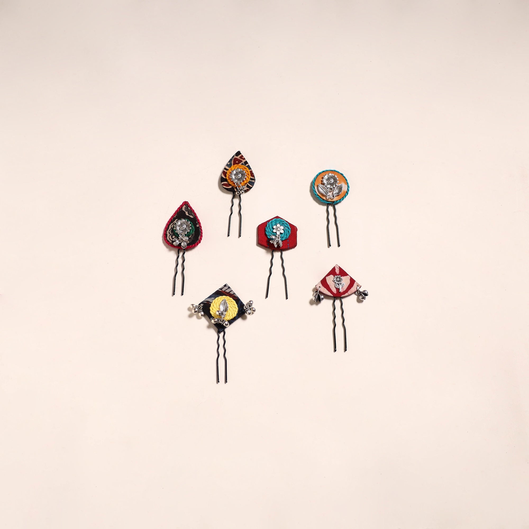 Multicolor - artisanal fabart juda pins (set of 6) 27