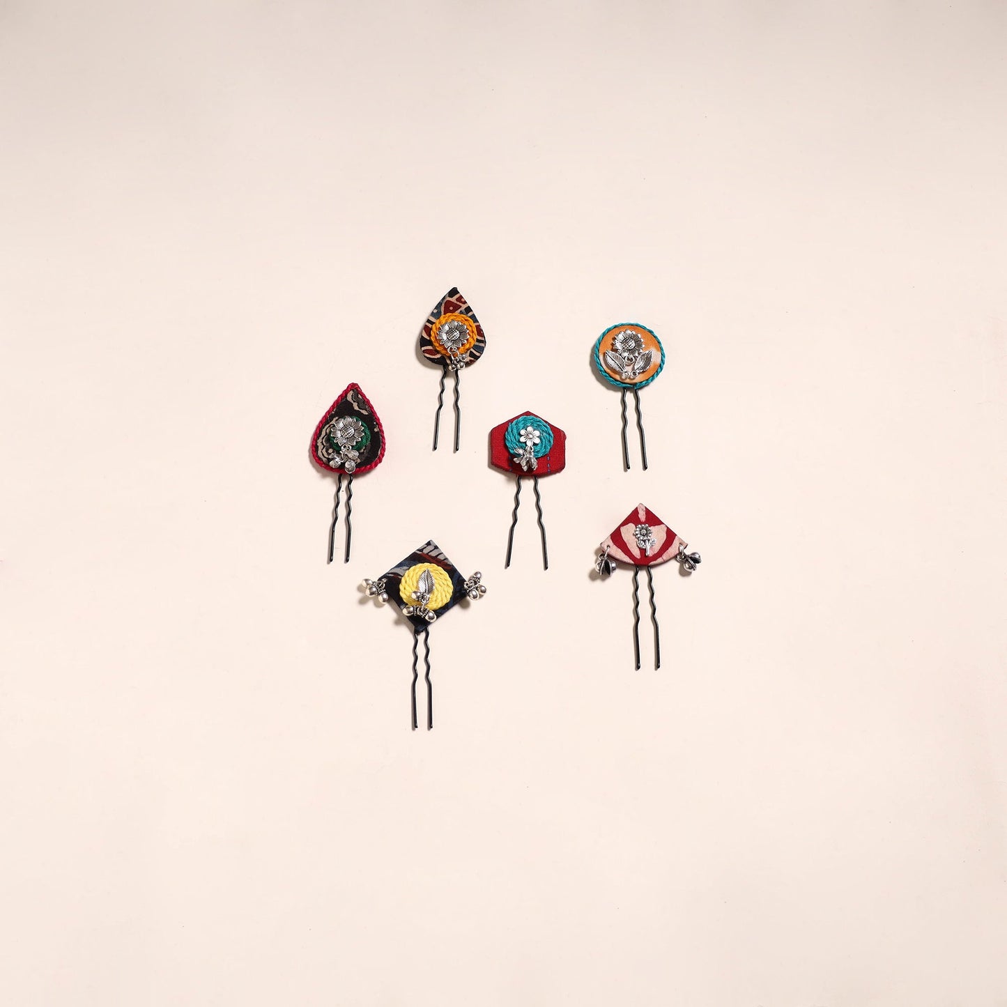 Multicolor - artisanal fabart juda pins (set of 6) 27