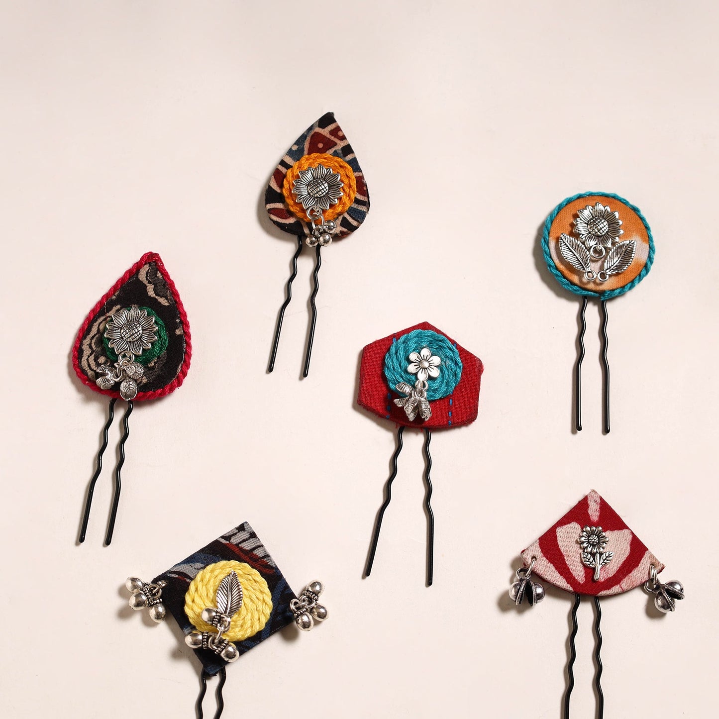 Multicolor - artisanal fabart juda pins (set of 6) 27