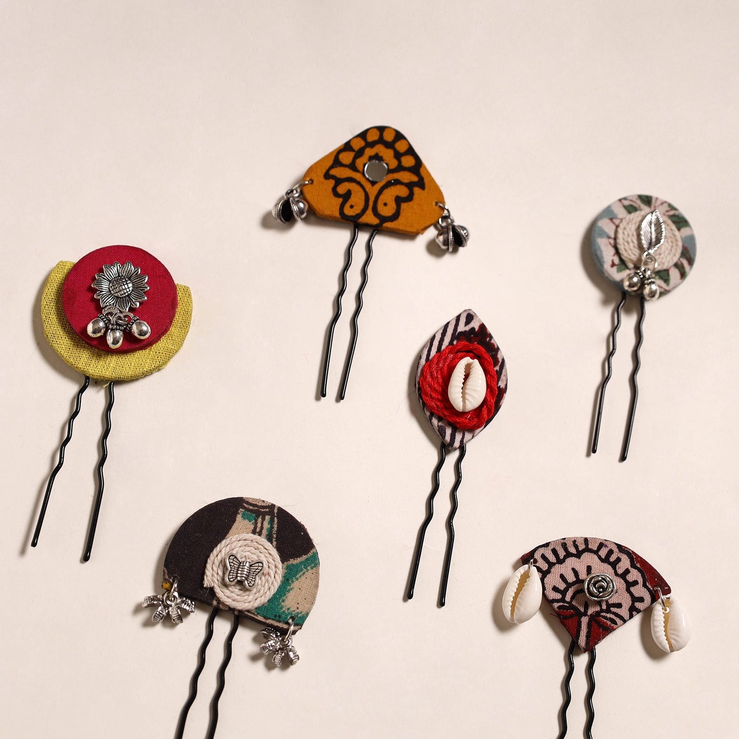 Multicolor - artisanal fabart juda pins (set of 6) 31