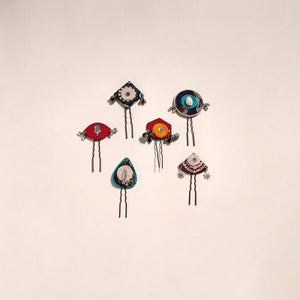 Multicolor - artisanal fabart juda pins (set of 6) 33