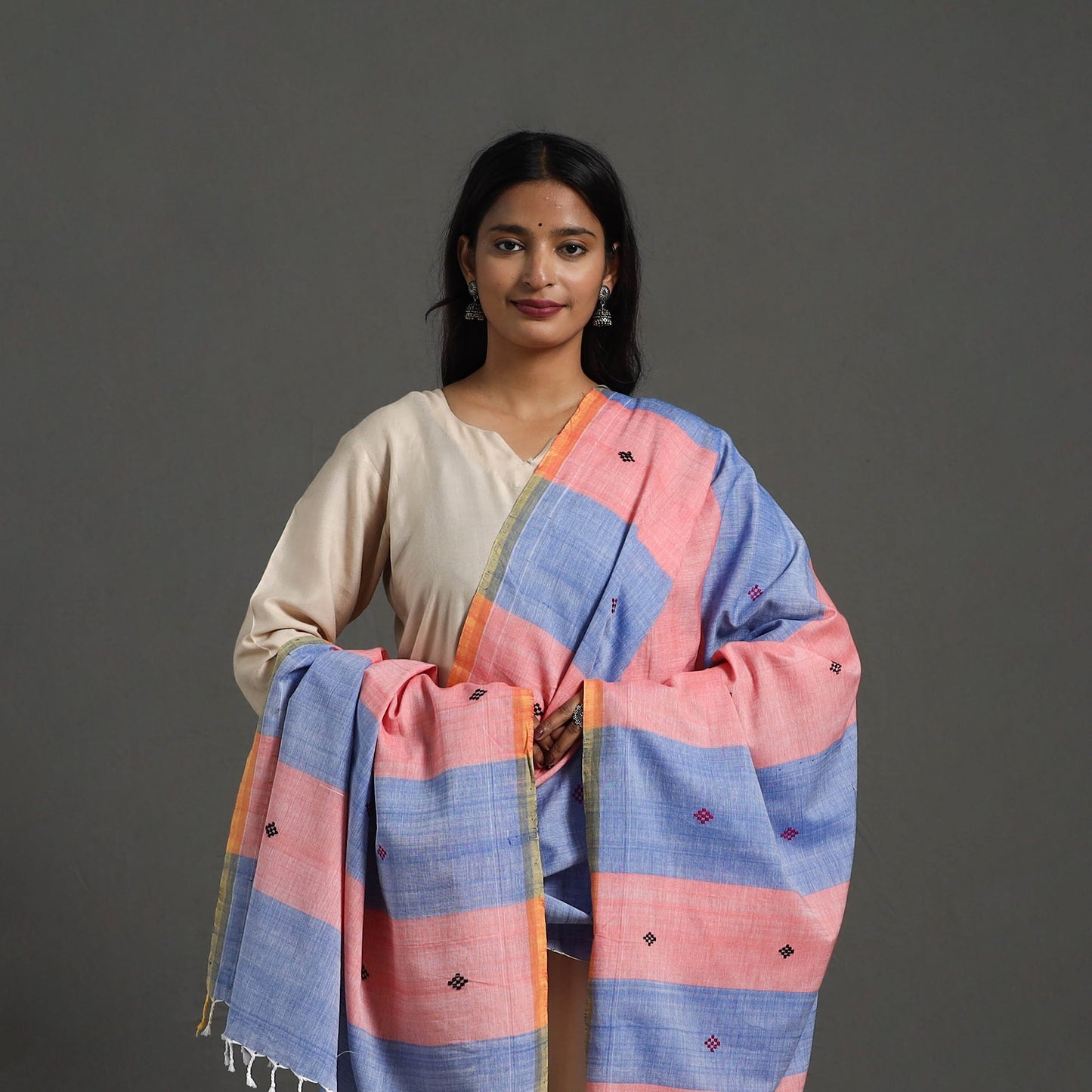  Multicolor Assam Weave Thread Buti Handloom Dupatta