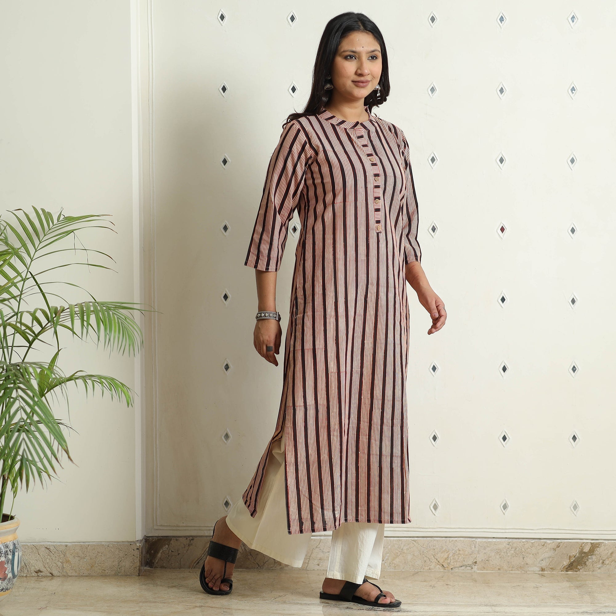  Authentic Natural Bagru Block Printed Cotton Straight Long Kurta 