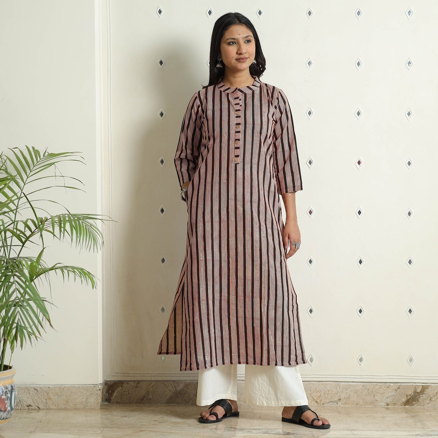  Authentic Natural Bagru Block Printed Cotton Straight Long Kurta 