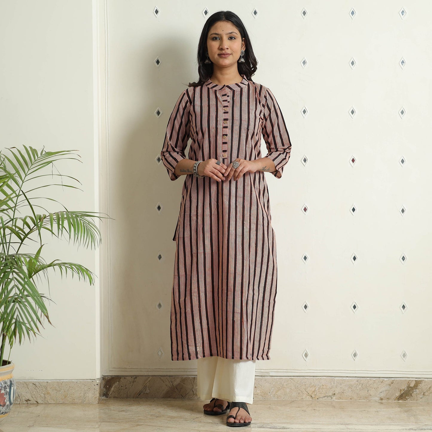  Authentic Natural Bagru Block Printed Cotton Straight Long Kurta 