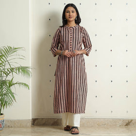  Authentic Natural Bagru Block Printed Cotton Straight Long Kurta 