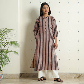 Authentic Natural Bagru Block Printed Cotton Straight Long Kurta 