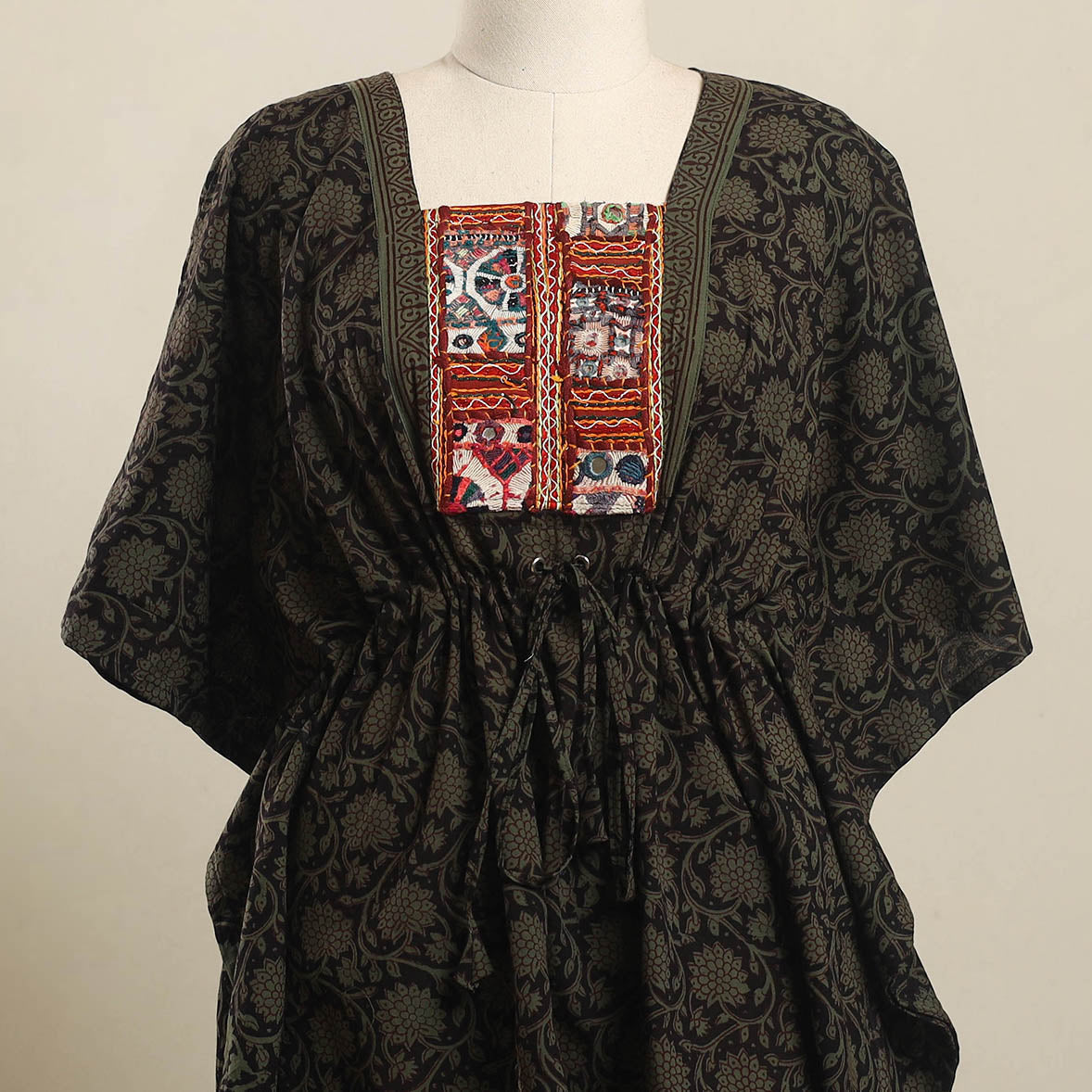 Buy Multicolor Bagh Cotton Kaftan with Desert Thread Embroidery