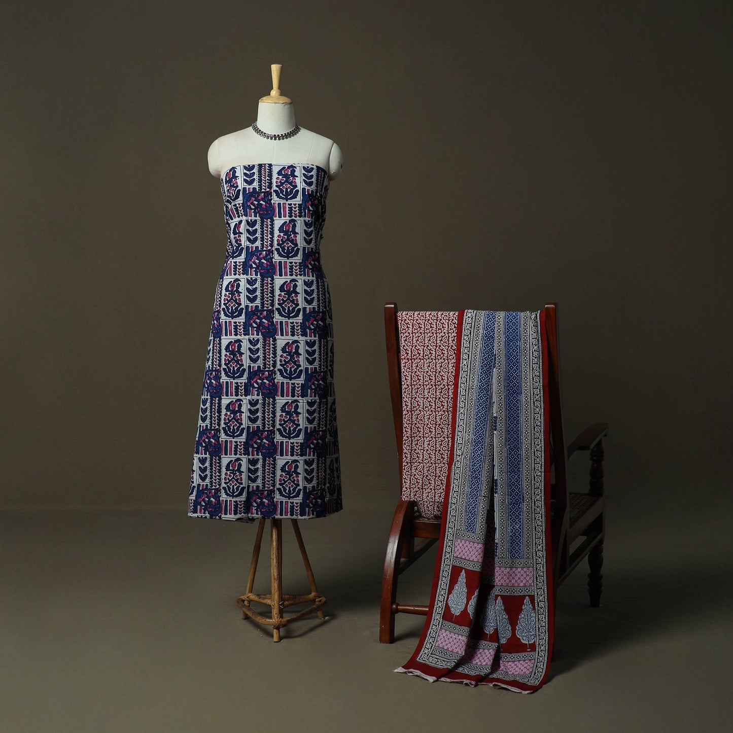 Bagh hand block print natural dyed cotton 3pc unstitched