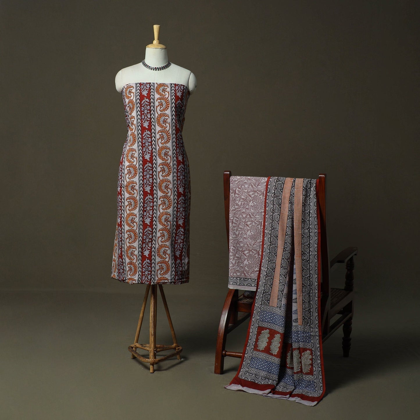 Bagh hand block print natural dyed cotton 3pc unstitched
