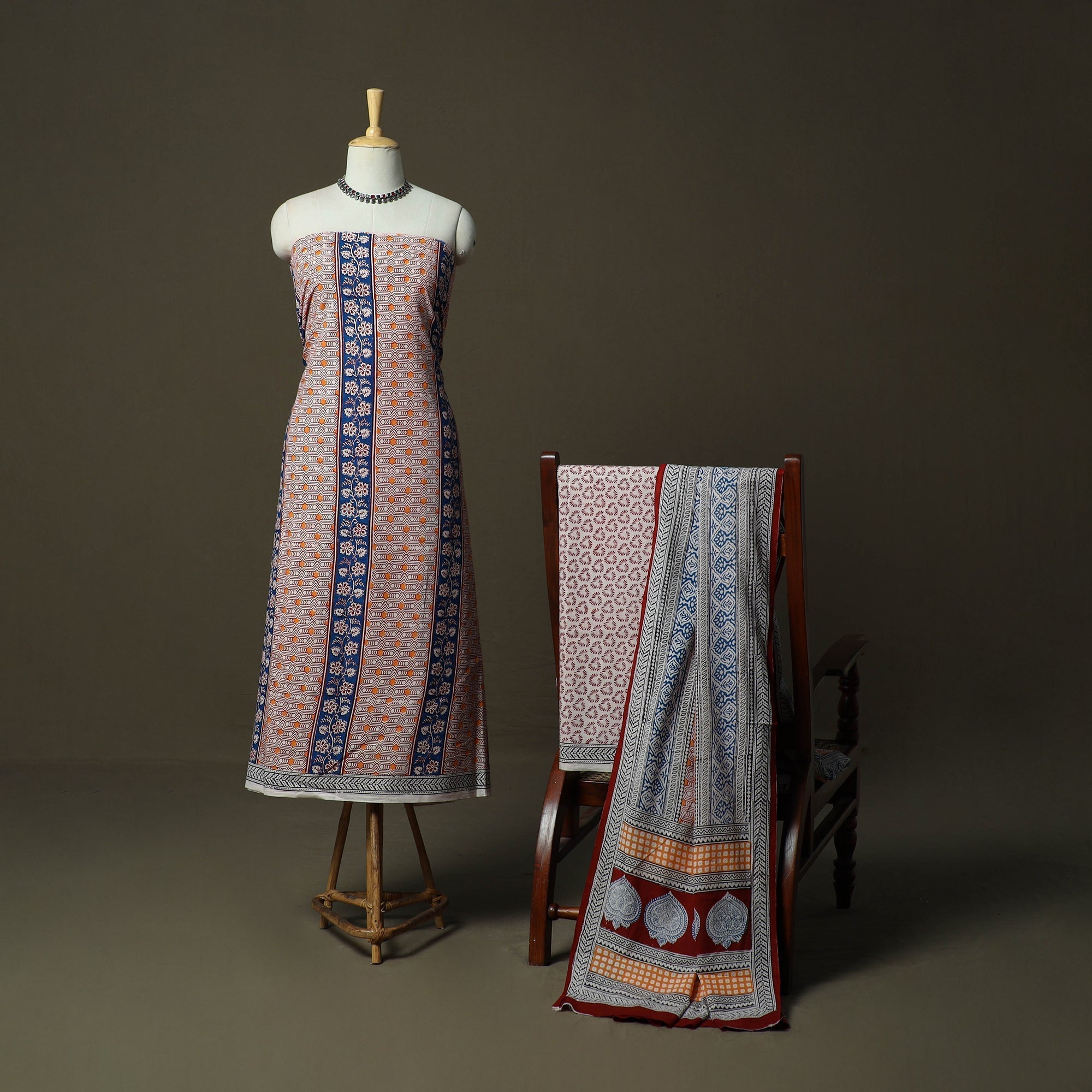 Bagh hand block print natural dyed cotton 3pc unstitched