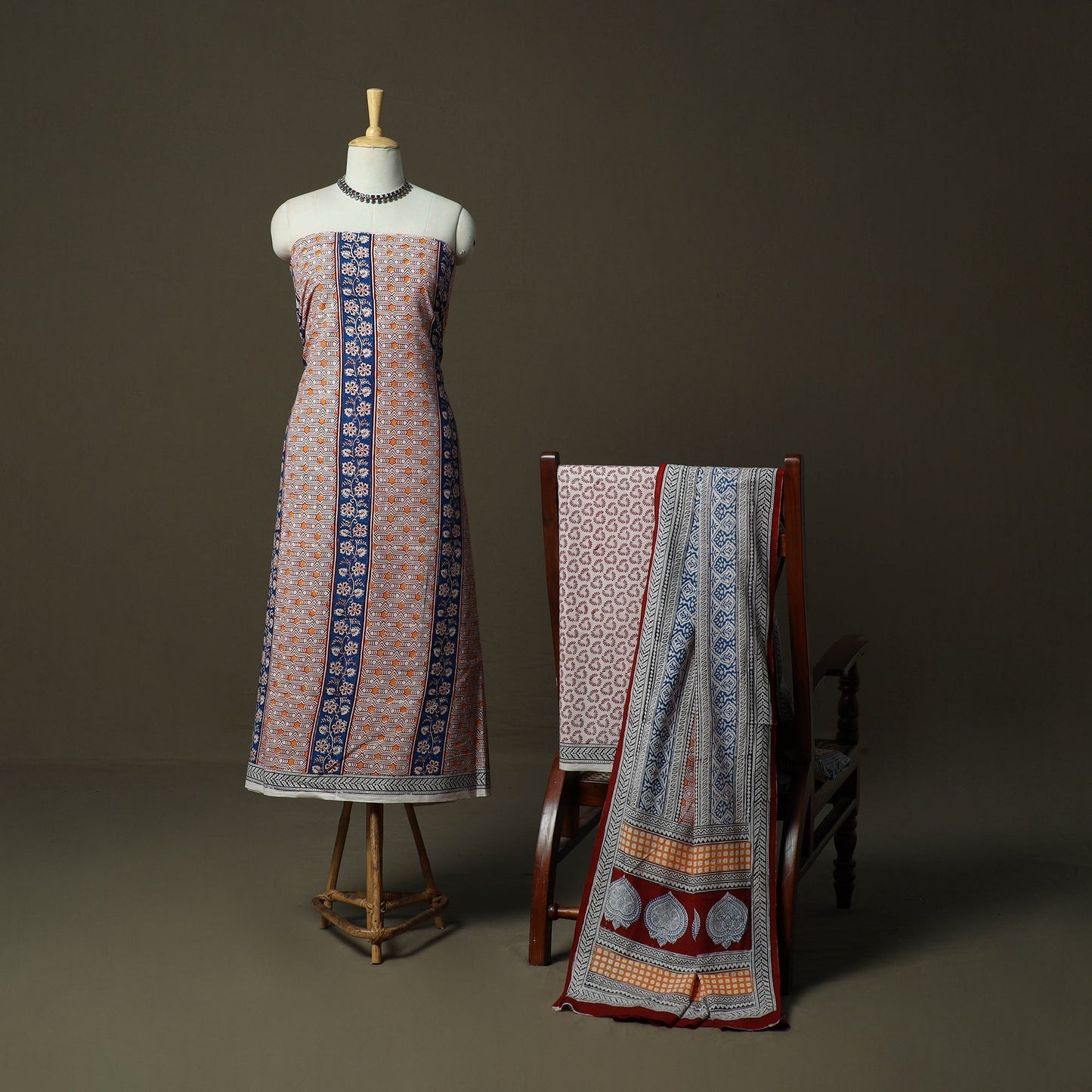 Bagh hand block print natural dyed cotton 3pc unstitched