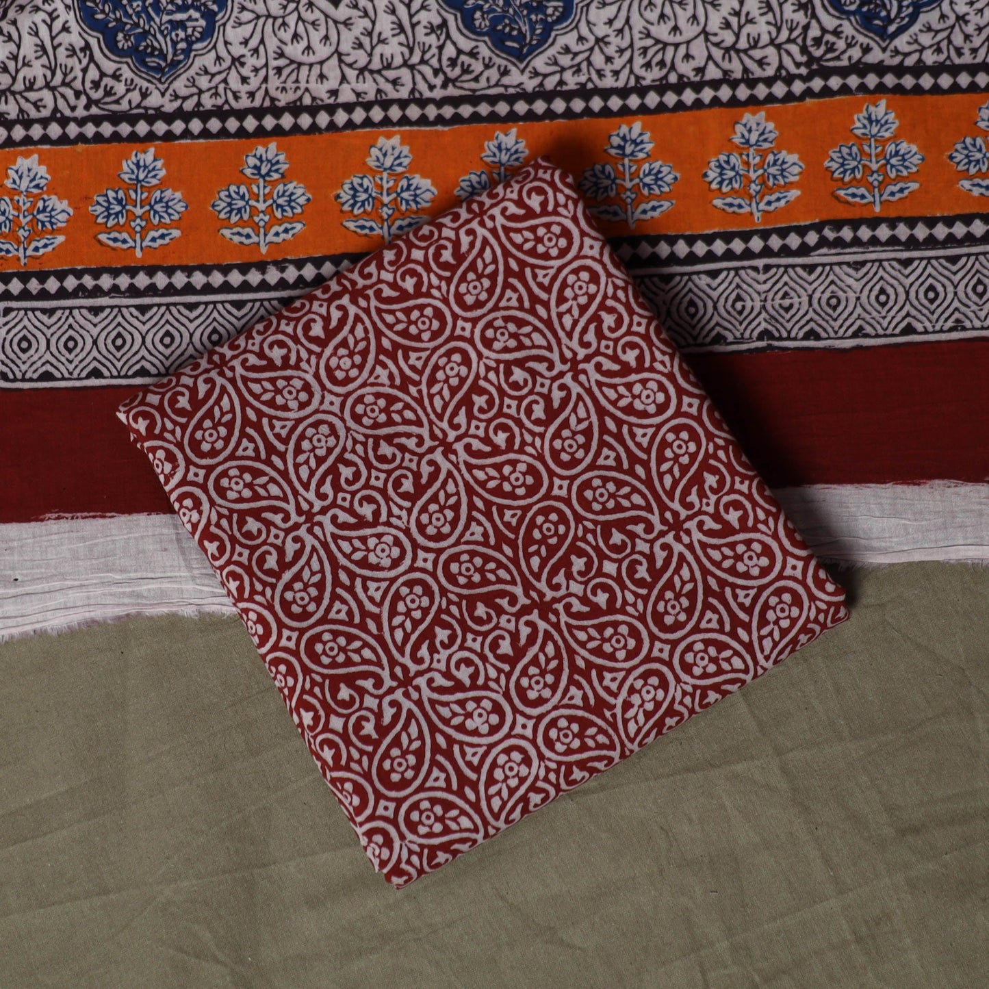 Bagh hand block print natural dyed cotton 3pc unstitched