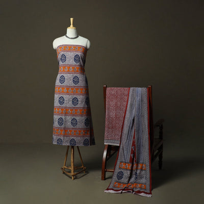 Bagh hand block print natural dyed cotton 3pc unstitched