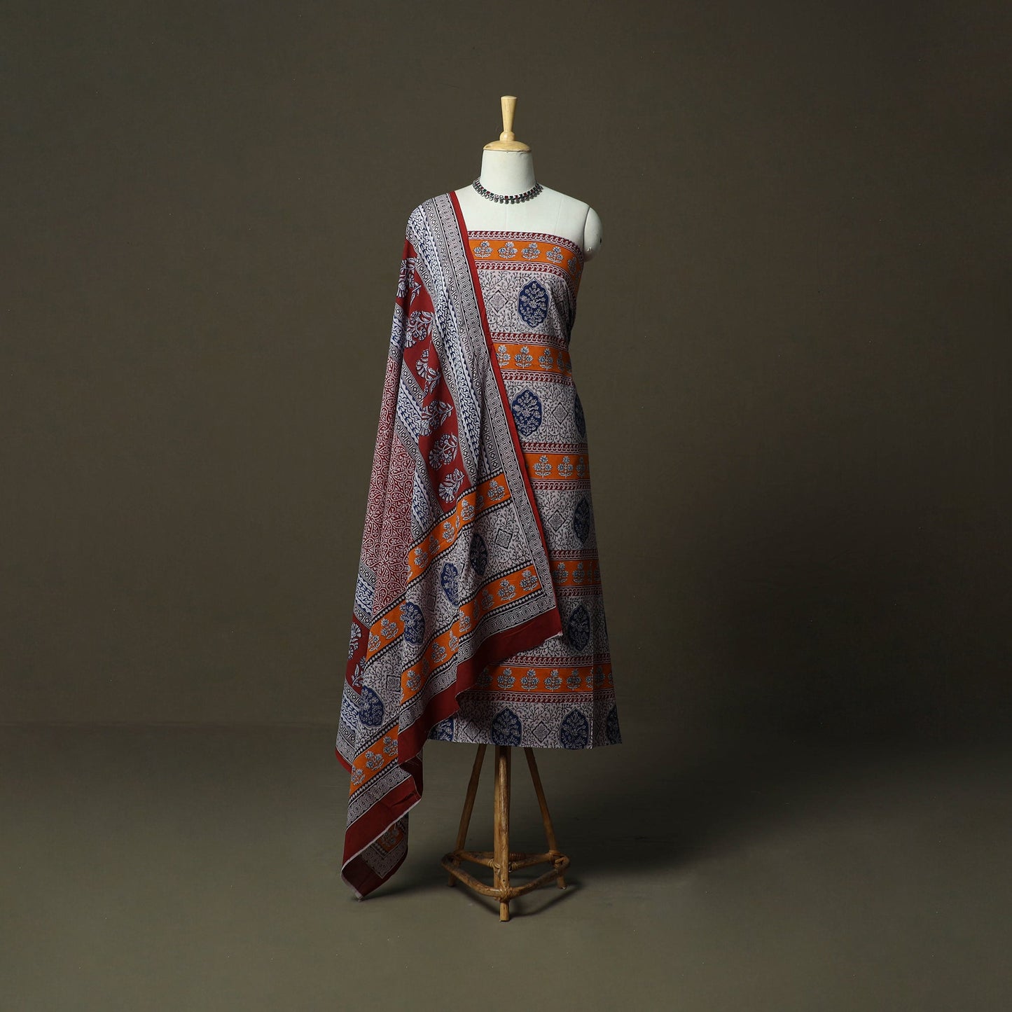 Bagh hand block print natural dyed cotton 3pc unstitched