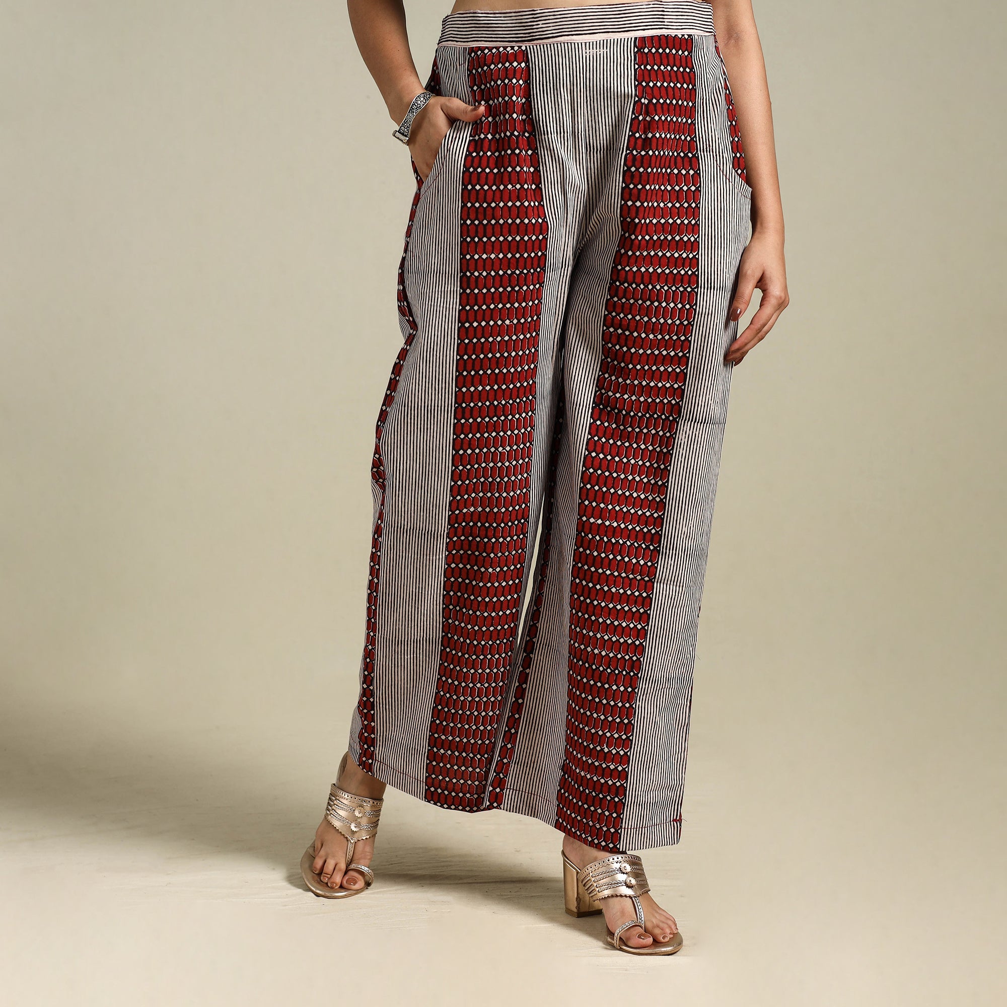 White Bagh Block Print Natural Dyed Cotton Palazzo