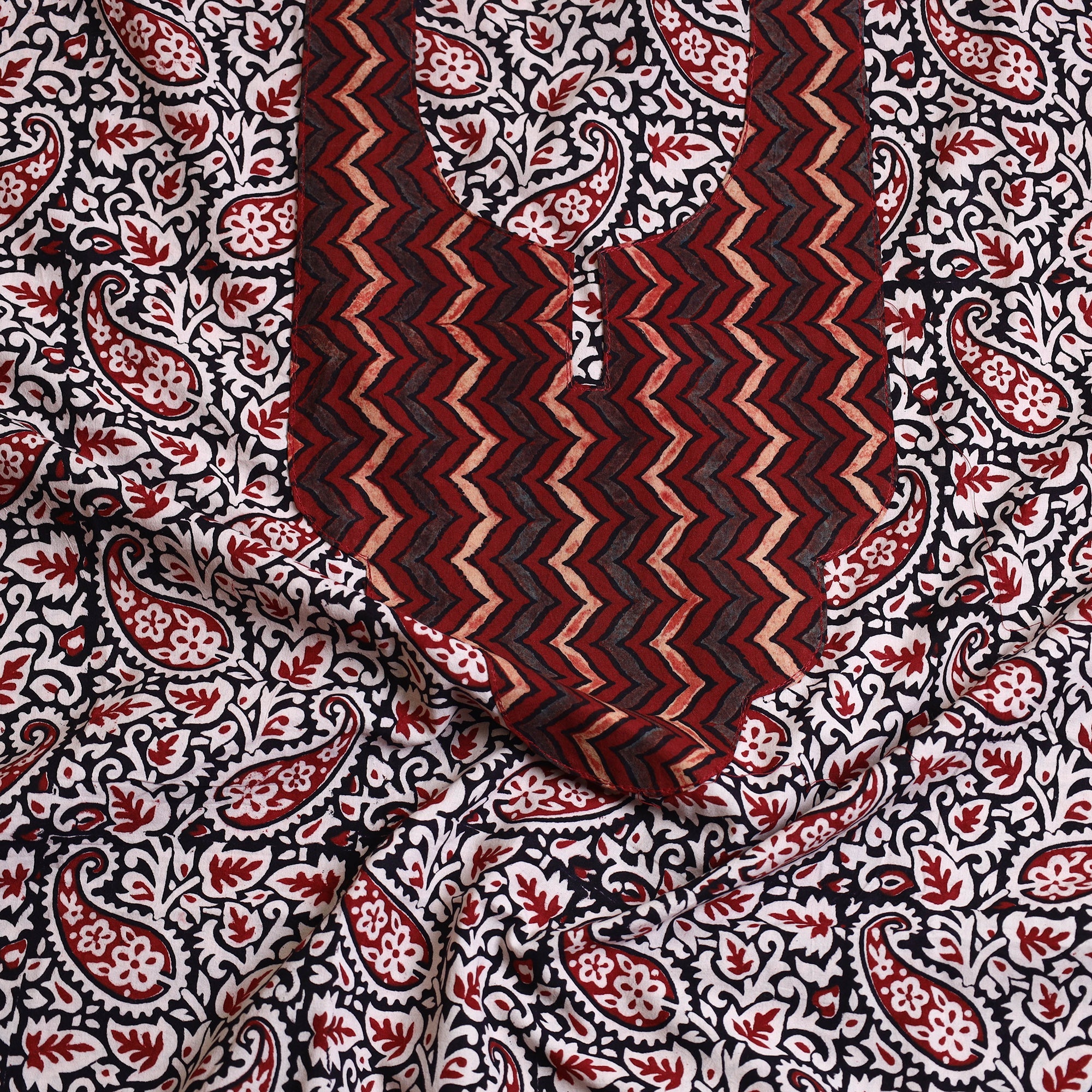 Buy Multicolor Bagh Print Patchwork Cotton Kurta Material