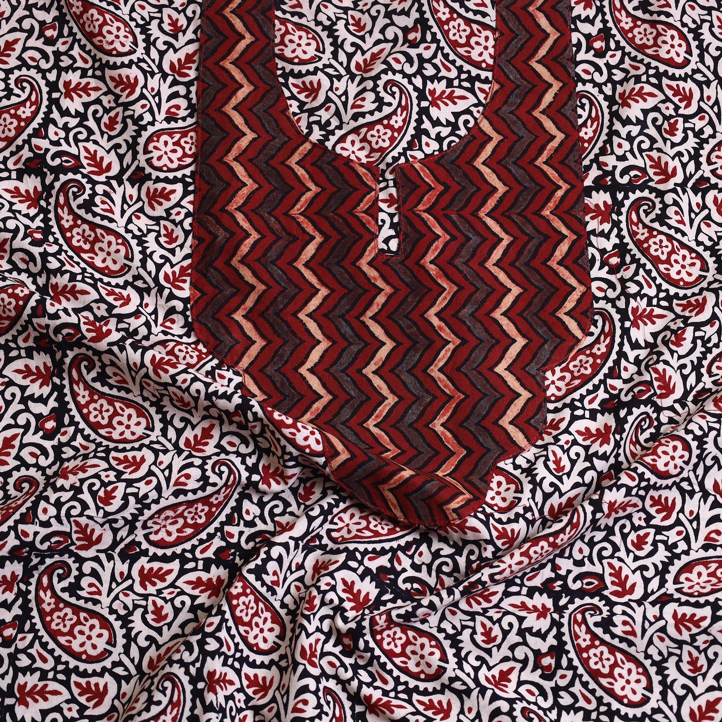 Buy Multicolor Bagh Print Patchwork Cotton Kurta Material