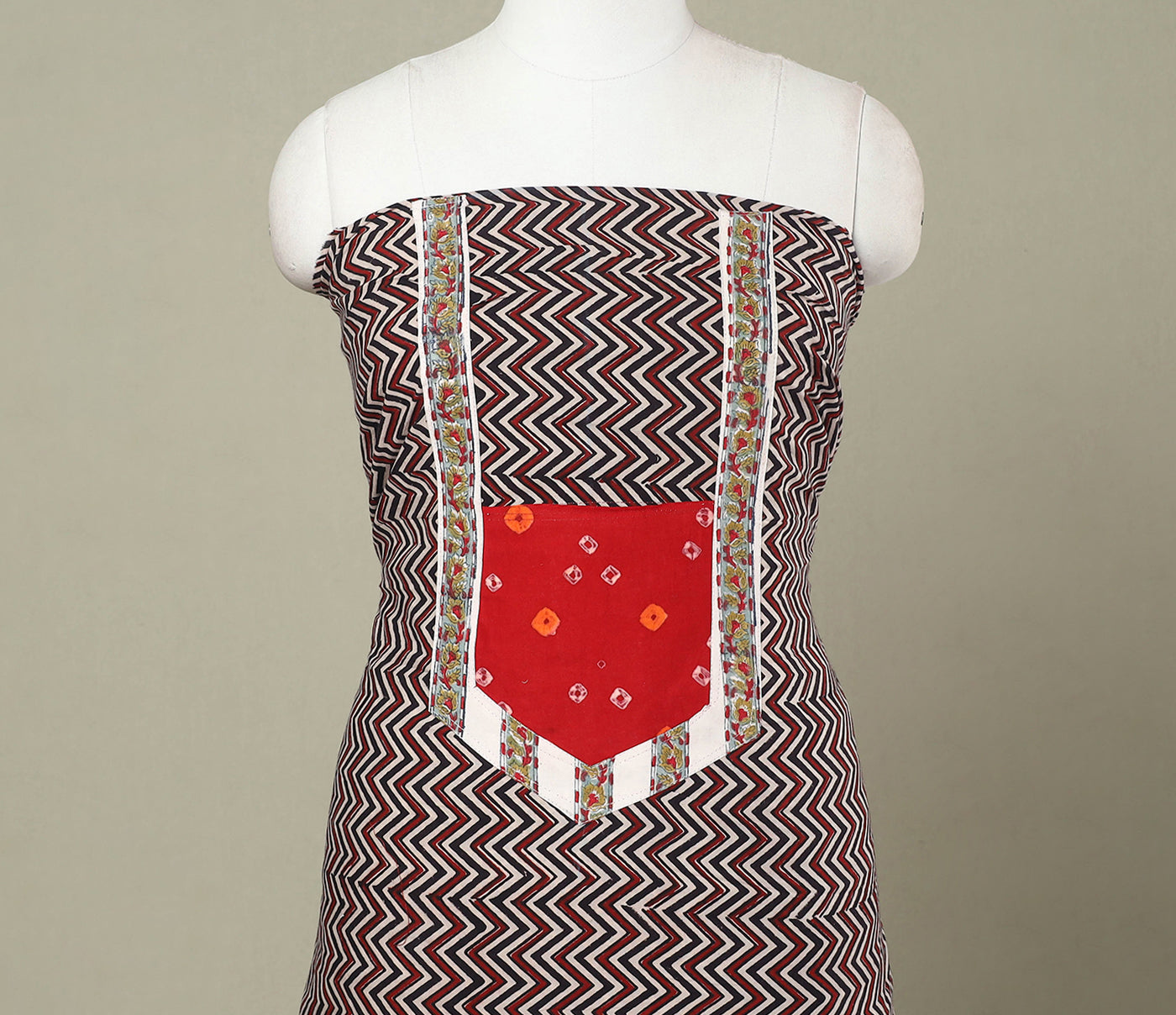 Buy Multicolor Bagh Print Patchwork Cotton Kurta Material