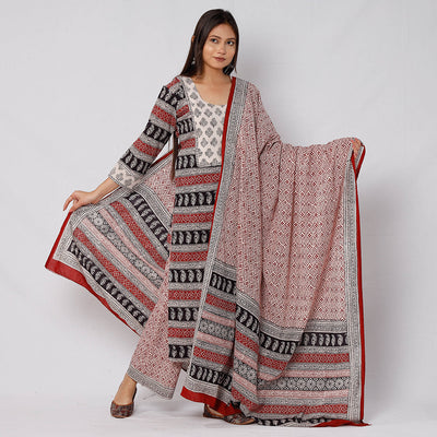  Bagh Block Printing Cotton Long Kurta with Palazzo & Dupatta Set 13 