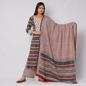  Bagh Block Printing Cotton Long Kurta with Palazzo & Dupatta Set 13 