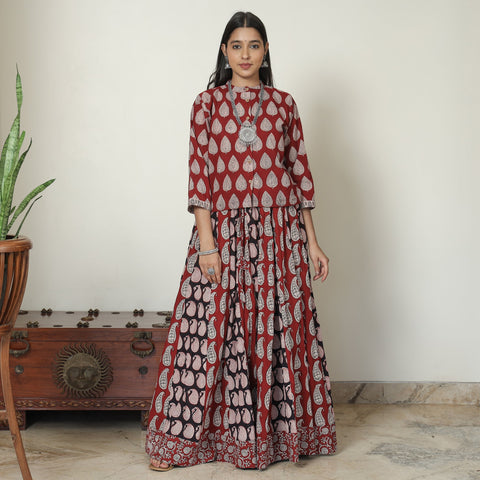  Bagh Block Printed Patchwork Cotton Long Skirt 